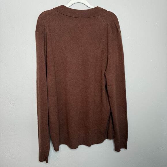 The Commons 100% Cashmere Sweater Polo Johnny Collar Brown Size XL - Picture 4 of 8